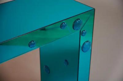 Mirrored Seagreen console table with blue glass bubble spots