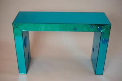 Mirrored Seagreen console table with blue glass bubble spots
