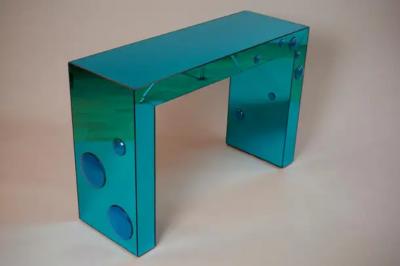 Mirrored Seagreen console table with blue glass bubble spots