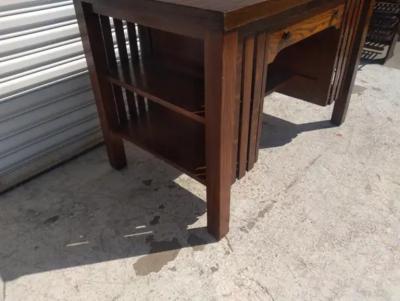 Mission Oak Tiger Oak Single Drawer Desk with Bookshelves