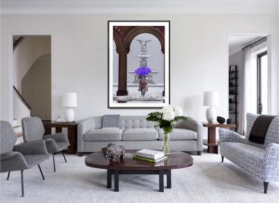 Mitchell Funk Bethesda fountain Central Park in Snow With Purple Umbrella