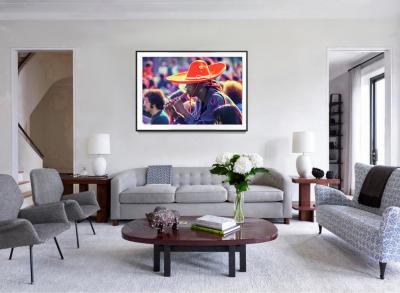 Mitchell Funk Black Hippie Red Sombrero n Flute Central Park Music Festival 60s Celebration