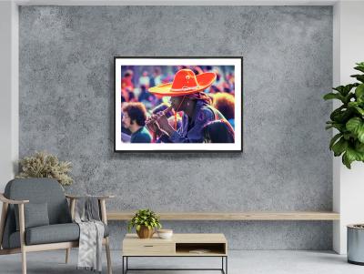 Mitchell Funk Black Hippie Red Sombrero n Flute Central Park Music Festival 60s Celebration