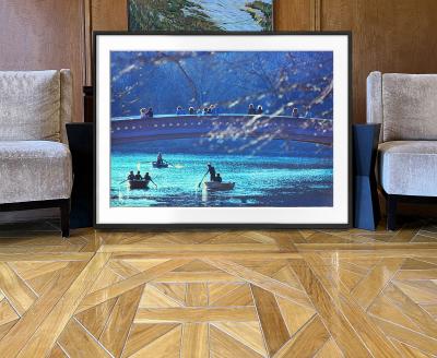 Mitchell Funk Bow Bridge Row Boats in Central Park Cerulean Blue