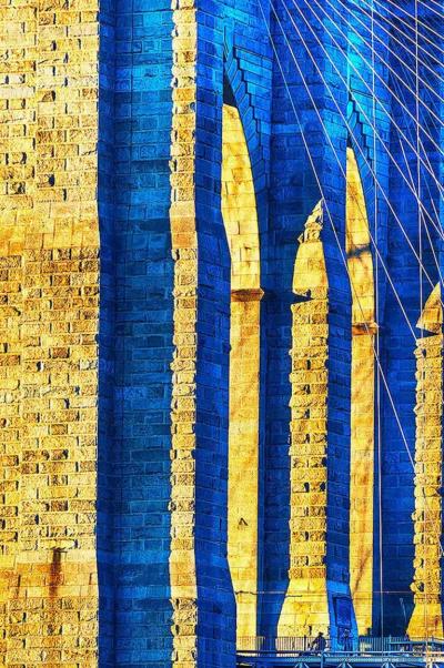 Mitchell Funk Brooklyn Bridge in Blue and Gold Color Photography by Mitchell Funk