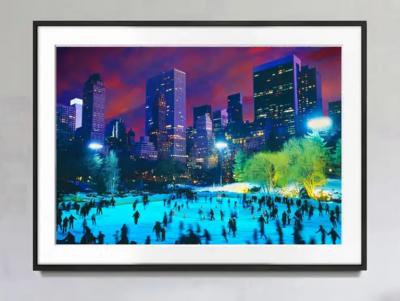 Mitchell Funk Central Park Ice Skaters at Night Purple Sky in New York City