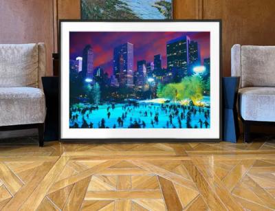 Mitchell Funk Central Park Ice Skaters at Night Purple Sky in New York City
