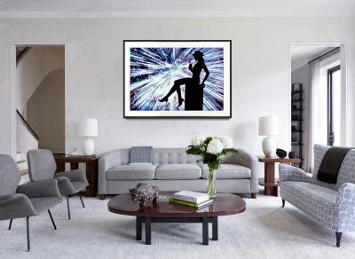 Mitchell Funk Chic Fashion Model with Fireworks Explosion of Color Monochromatic