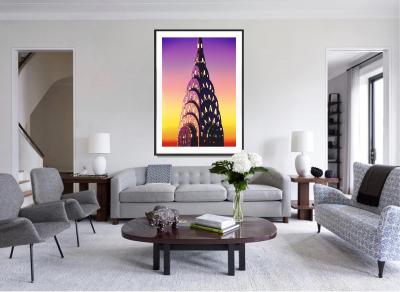 Mitchell Funk Chrysler Building Crown at Night with Glowing Sky