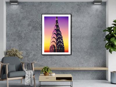 Mitchell Funk Chrysler Building Crown at Night with Glowing Sky