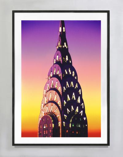 Mitchell Funk Chrysler Building Crown at Night with Glowing Sky