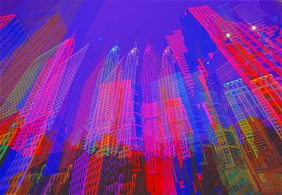 Mitchell Funk Chrysler Building in Multiple Exposure of Blue and Magenta