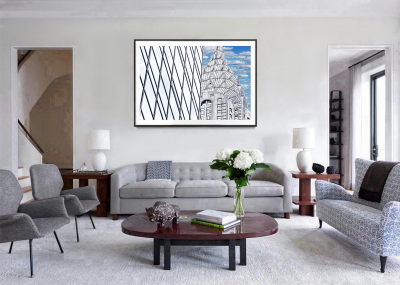 Mitchell Funk Chrysler Building in Silver and Gray Tones Abstract Spacial Relationships