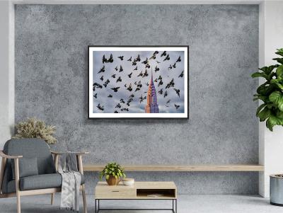 Mitchell Funk Chrysler Building with Flock of Birds Thrusting to the Sky Hahnemuhle Print