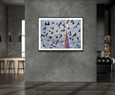 Mitchell Funk Chrysler Building with Flock of Birds Thrusting to the Sky Hahnemuhle Print