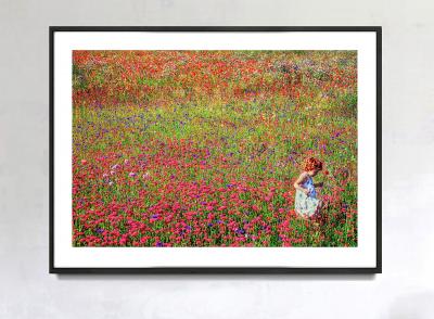 Mitchell Funk Colorful Field of Flowers with Redhead Child East Hampton Like Monet