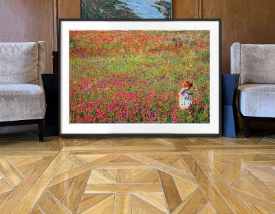 Mitchell Funk Colorful Field of Flowers with Redhead Child East Hampton Like Monet