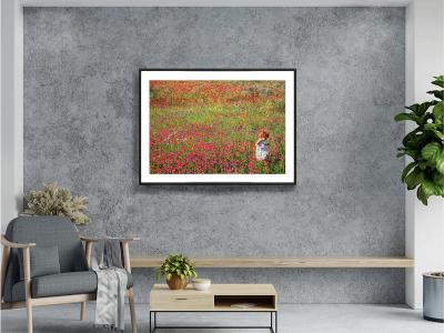Mitchell Funk Colorful Field of Flowers with Redhead Child East Hampton Like Monet