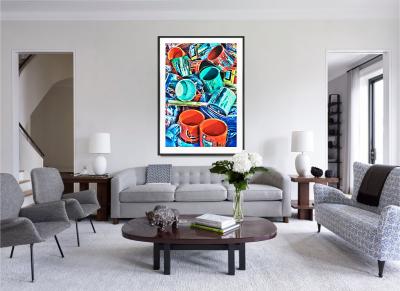 Mitchell Funk Colorful Paint Cans in Red Orange Blue and Turquoise