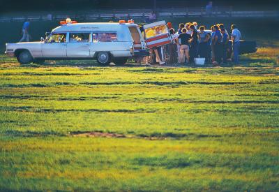 Mitchell Funk Divine Intervention Central Park Ambulance Scene Bathed in Golden Glowing Light