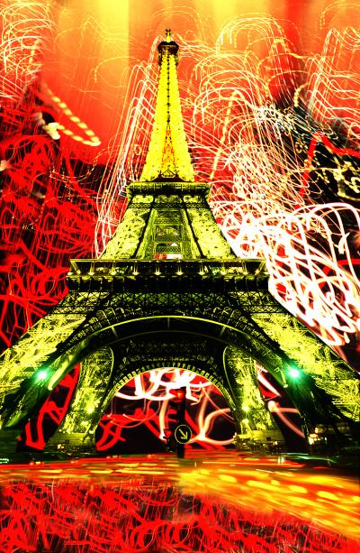 Mitchell Funk Eiffel Tower in Jackson Pollock Drip Lighting Paris France 
