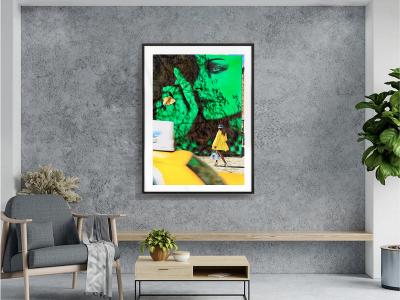 Mitchell Funk Fashion Model In Green Street Photography of Abstract Wall Women Yellow Coat