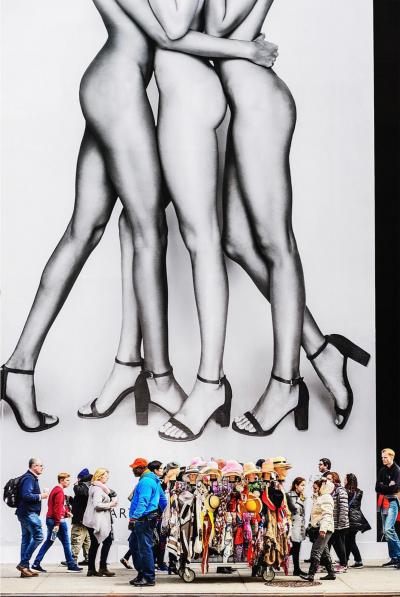 Mitchell Funk Fashion Models Nude Legs Fifth Avenue Billboard with Pedestrians