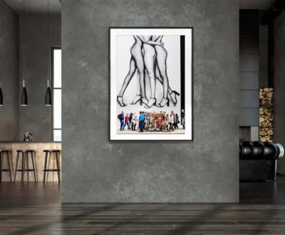 Mitchell Funk Fashion Models Nude Legs Fifth Avenue Billboard with Pedestrians