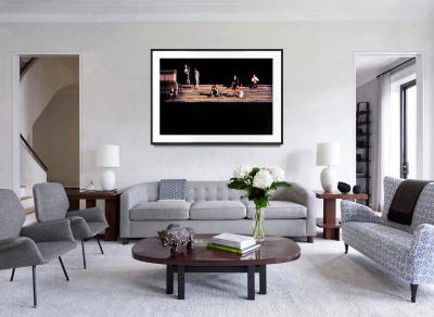 Mitchell Funk Figures on New York Steps in Gold Chiaroscuro Caravaggio Light