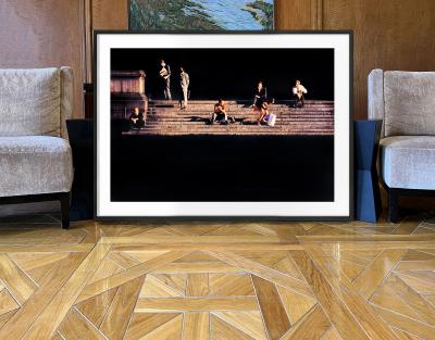 Mitchell Funk Figures on New York Steps in Gold Chiaroscuro Caravaggio Light