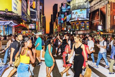 Mitchell Funk Frenzied Pedestrians at Crosswalk Times Square Street Photography Literally