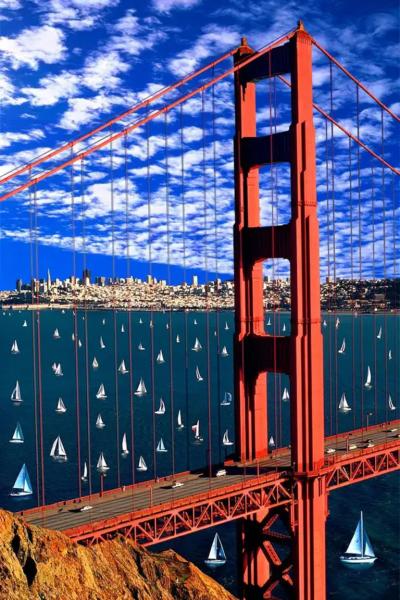 Mitchell Funk Golden Gate Bride with Sailboats