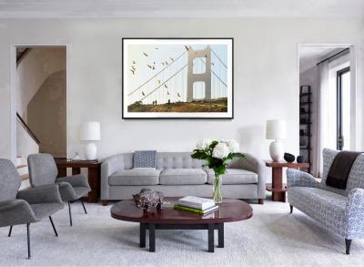 Mitchell Funk Golden Gate Bridge with Birds in Monochrome San Francisco