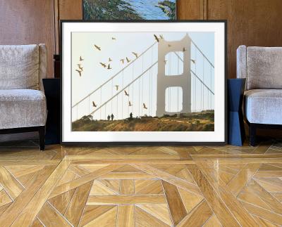 Mitchell Funk Golden Gate Bridge with Birds in Monochrome San Francisco