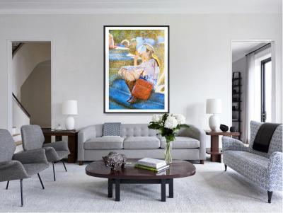 Mitchell Funk Golden Mist at the Fountain Impressionist Girl Relaxing like Georges Seurat