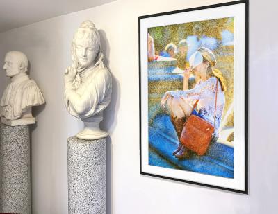 Mitchell Funk Golden Mist at the Fountain Impressionist Girl Relaxing like Georges Seurat