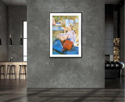 Mitchell Funk Golden Mist at the Fountain Impressionist Girl Relaxing like Georges Seurat