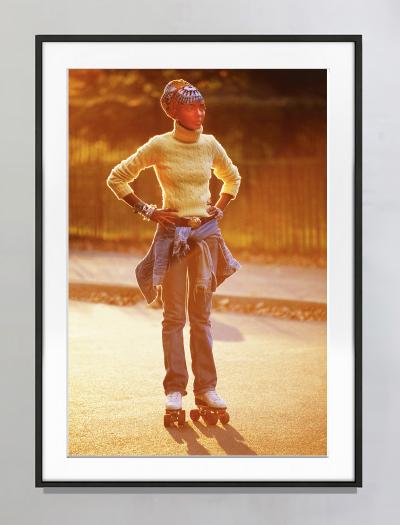 Mitchell Funk Hip Beautiful Black Female Roller Skates in Central Park Soaked in Golden Light