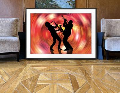 Mitchell Funk Jazz Musicians Saxophone and Trumpet Vibe in Red Swirl Music is Color