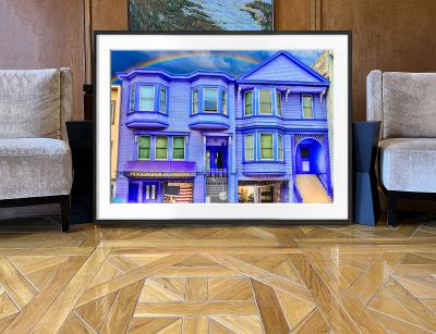 Mitchell Funk Joyful San Francisco Victorian in Purple with Rainbow like Gay Flag