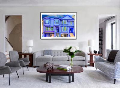 Mitchell Funk Joyful San Francisco Victorian in Purple with Rainbow like Gay Flag