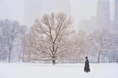 Mitchell Funk Man With Top Hat In Central Park During Snowstorm