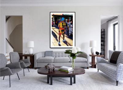 Mitchell Funk Man in Colorful African Theme Clothes Illuminated by Shaft of Light