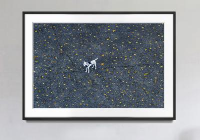 Mitchell Funk Manhattan White Dog among Autumn Leaves