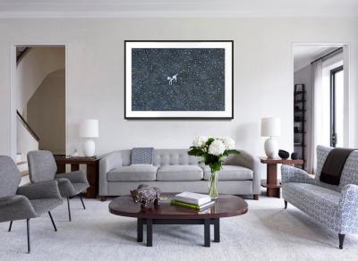 Mitchell Funk Manhattan White Dog among Autumn Leaves