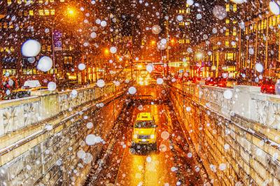 Mitchell Funk Manhattan in Snow Storm Gold Abstraction