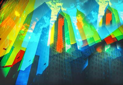 Mitchell Funk Multiple Exposure of the Chrysler Building in Bright Colors