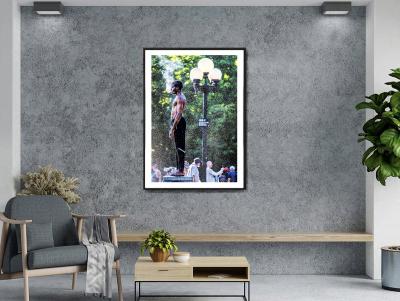 Mitchell Funk Muscular Black Man Pondering in the Fountains Mist