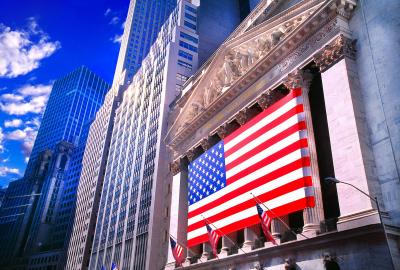 Mitchell Funk New York Stock Exchange with American Flag American Capitalism