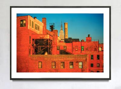 Mitchell Funk Red Brick Factory Long Island City with Empire State Building in Manhattan